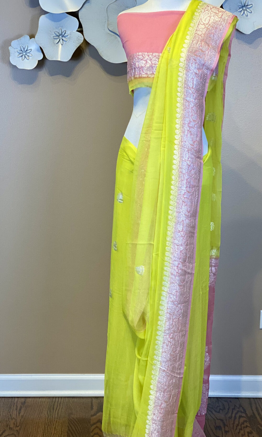 Fluorecent Green and pink banarasi